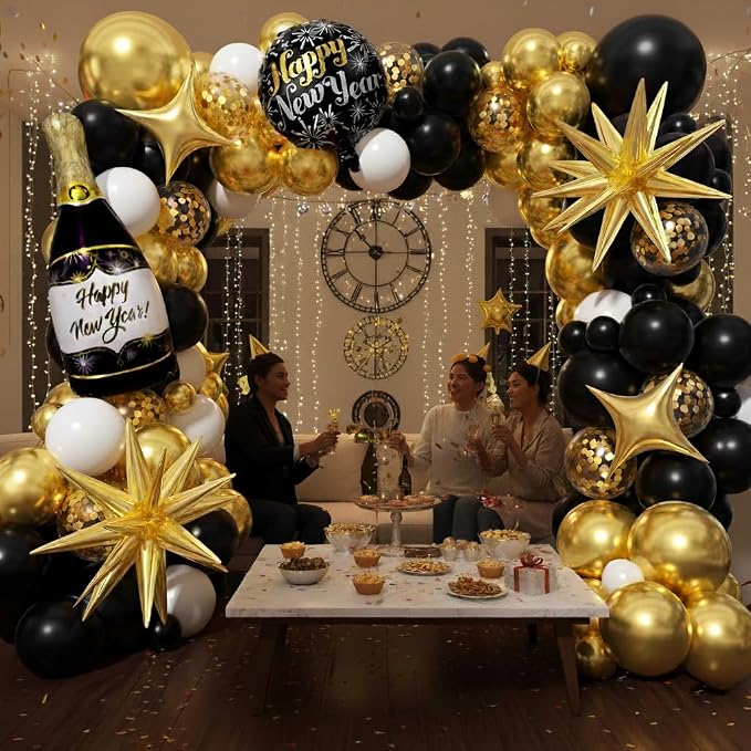 Black and Gold White Balloons Garland Arch Kit - Image 7