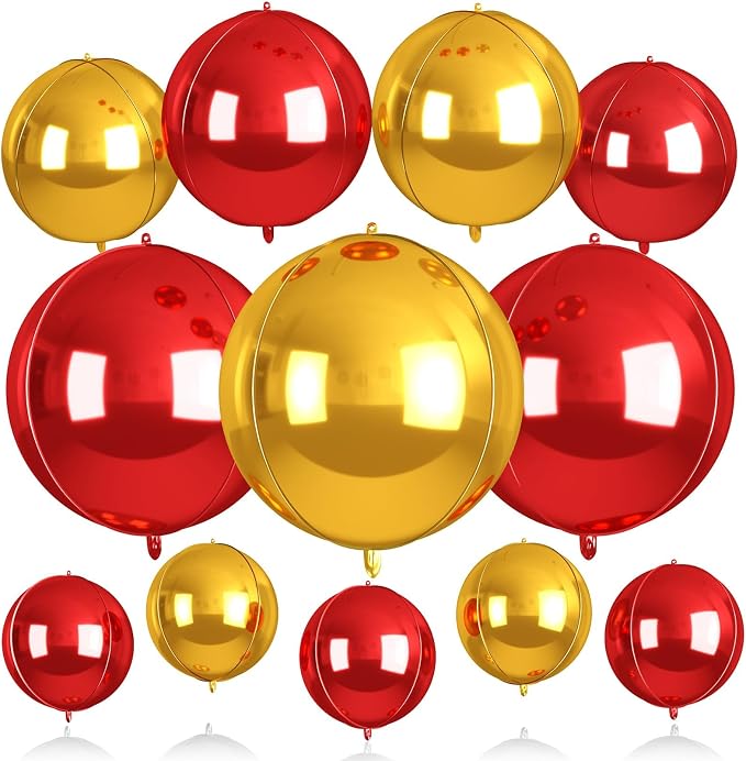 Red and Gold Round Balloons Foil, Metallic Gold Red Balloons by BIAPIAN