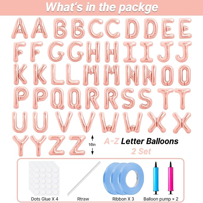 LIOZEOKUN Letter Balloons 16 Inch Alphabet A-Z Mylar Foil Balloons 2 Set - Image 2