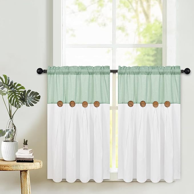 Boho Kitchen Curtains 36 Inch Length, Farmhouse Cotton Linen Tier Curtains by FRAMICS