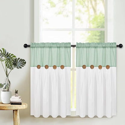 Boho Kitchen Curtains 36 Inch Length, Farmhouse Cotton Linen Tier Curtains by FRAMICS