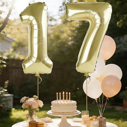 40 Inch Number 17 Balloons for 17th Birthday Party Decorations, 0-100 Champagne - Image 3