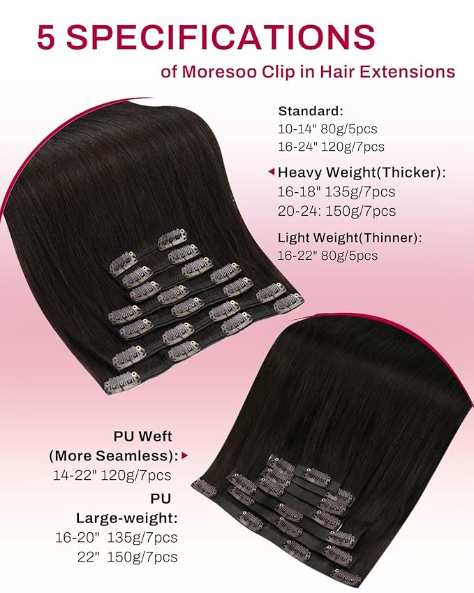 Moresoo Brown Hair Extensions Clip in Human Hair Full Head Remy Clip in Extensions Brown Doube Weft Hair Extensions Real Human Hair Clip ins Dark Brown #2 7pcs/150g 24inch