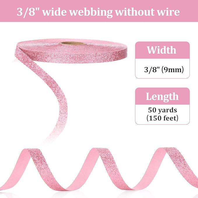 Syhood 50 Yards Glitter Ribbon Wrapping 3/8" Wide Sparkle Waterproof Sparkly - Image 5