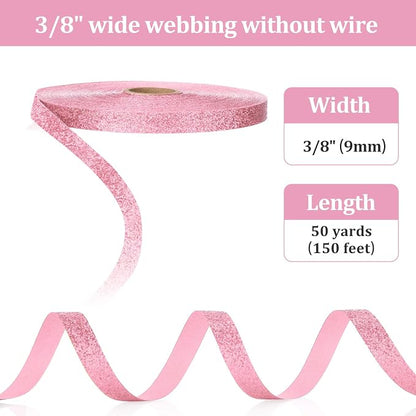 Syhood 50 Yards Glitter Ribbon Wrapping 3/8" Wide Sparkle Waterproof Sparkly - Image 5