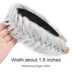 DIGUAN Wide Messy Braided Headband With Teeth Synthetic Hair Plaited Headband High Elasticity Braids Chunky Fishtail Braided Hair Band Hairpiece for Girls Women (White Gray)