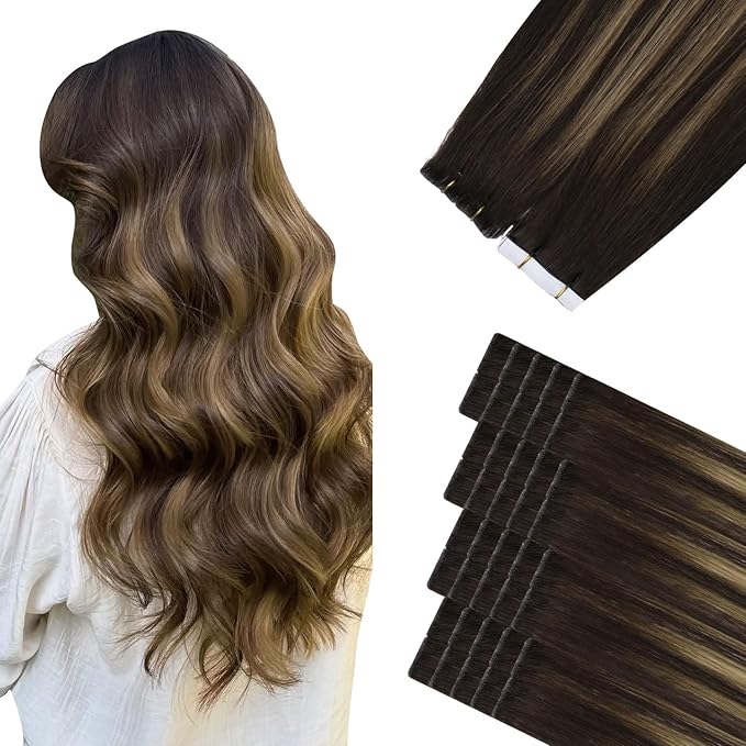 Sindra Invisi Edge Tape in Hair Extensions Human Hair, 18 Inch 50g 20pcs Dark Brown Mixed Chestnut Brown Invisible Extensions Natural Seamless Injected Tape Ins Straight