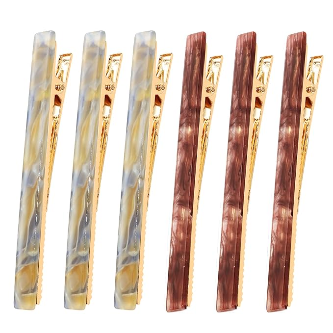 Cobahom 6 Pcs Duckbill Hair Clips Acrylic Resin Hair Clip Metal Duck Teeth Hair Pins Chic Tortoise Shell Hair Barrettes for Thick Hair (3 Coffee Color + 3 Yellow)