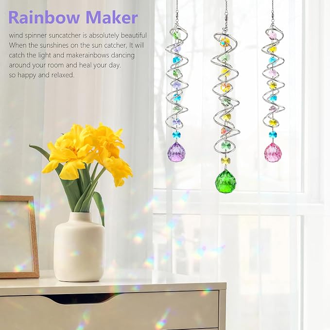Set of 3 Crystal Suncatcher Spiral Wind Spinner Gazing Ball Decor | Crystal - Image 6