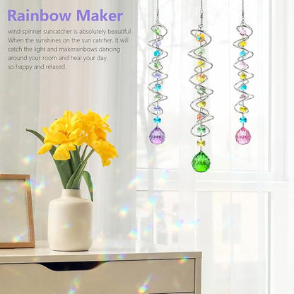 Set of 3 Crystal Suncatcher Spiral Wind Spinner Gazing Ball Decor | Crystal - Image 6