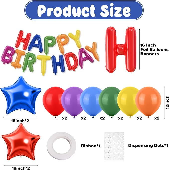 29PC Rainbow Happy Birthday Balloon Banner, 16 Inch 3D Aluminum Letter Banner - Image 2