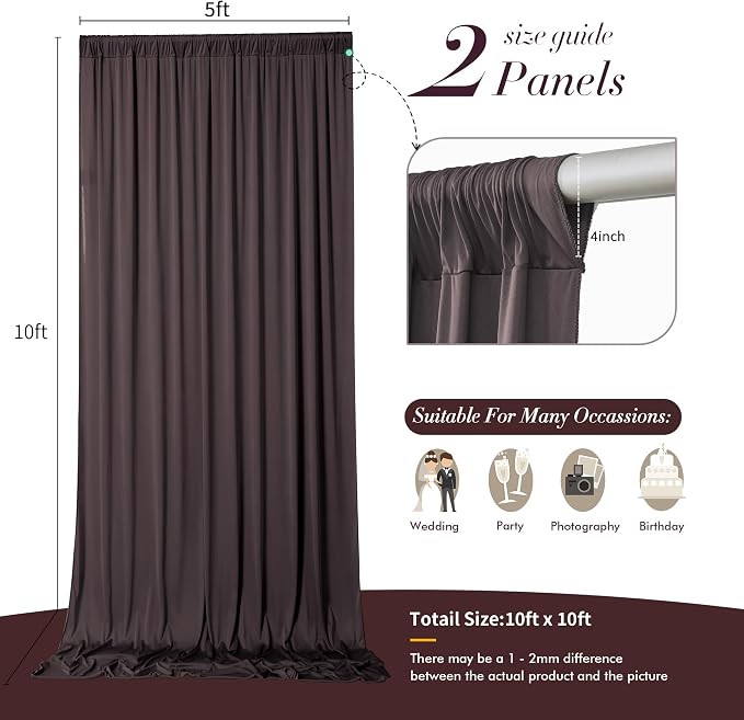 10 ft x 10 ft Wrinkle Free Brown Backdrop Curtain - Image 7