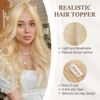 Rich Choices Hair Topper for Women Real Human Hair 100% Human Remy Toppers NO Bangs Hairs Toppers for Women with Thinning Hairs Clip in Hairpiece 4"x4.7"Lace Base 18 Inch #613 Bleach Blonde