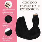 GOO GOO Tape in Hair Extensions Human Hair, 1 Jet black, 16inch 100g 40pcs, Skin Weft Seamless Invisible, Silky Straight with Thick Ends, Remy Human Hair
