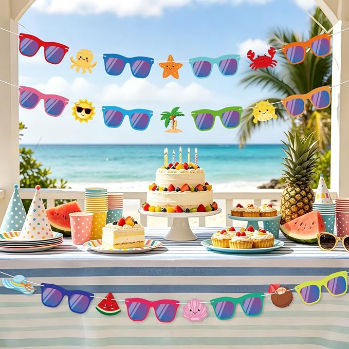 Hooqict Summer Party Banner Decorations Colorful Sunglasses Banner Garland Sign - Image 3