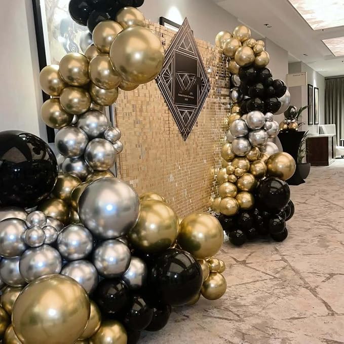 Black Gold and Silver Balloon Arch Kit, Different Size Balloons Kit - Image 3