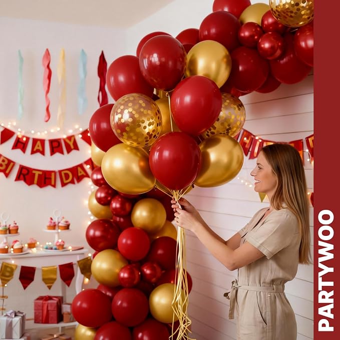 PartyWoo Red and Gold Balloons 66pcs Matte Red Metallic Gold Balloons | - Image 8