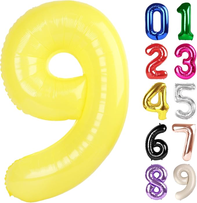9 Balloon - Macaron Yellow Birthday Number Balloons, 40 Inch Decorations | by ALPHADELTAPI