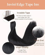 GOO GOO Invisi Edge Tape in Hair Extensions Human Hair, 1 Jet black 10pcs injected with 10pcs classical tape ins, 22inch 50g, Virgin Remy Hair, Natural Look