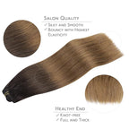 WENNALIFE Clip in Hair Extensions Real Human Hair, 20 Inch 150g 9pcs Remy Hair, Ombre Dark Brown to Light Chestnut Brown Straight Natural Extensiones De Cabello Humano Con Clip Ins