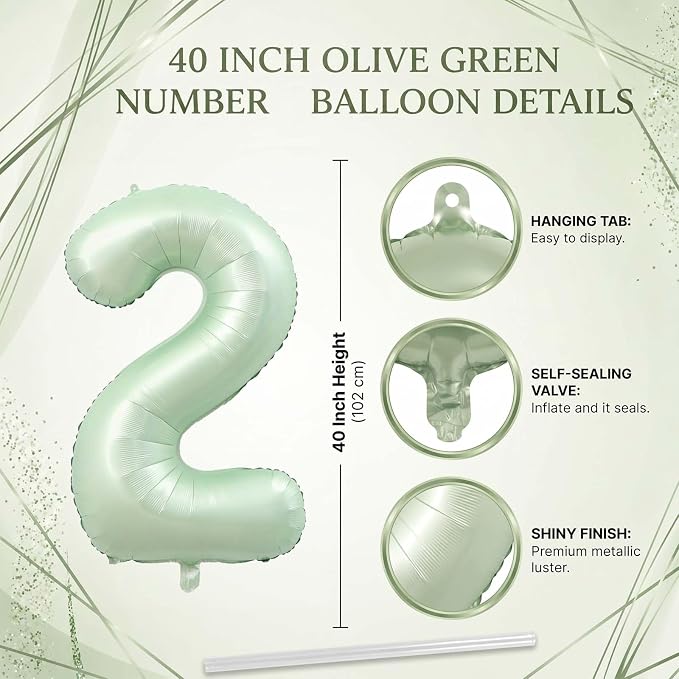 Olive Green Number 2 Balloon 40 Inch, Foil Numeral - Image 4