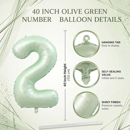 Olive Green Number 12 Balloon 40 Inch, Floral Backdrop - Image 4