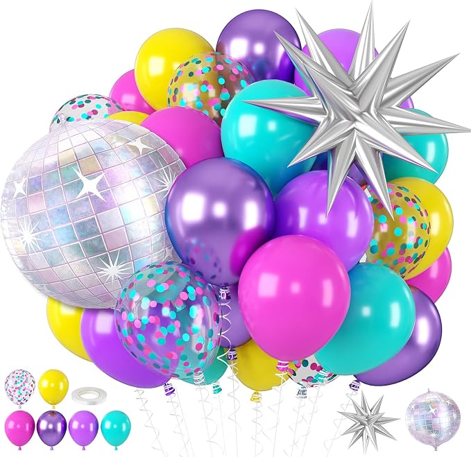 Pink Blue Purple Balloons, Iridescent Disco Ball Foil Balloons, 12 Inch Hot by BIAPIAN