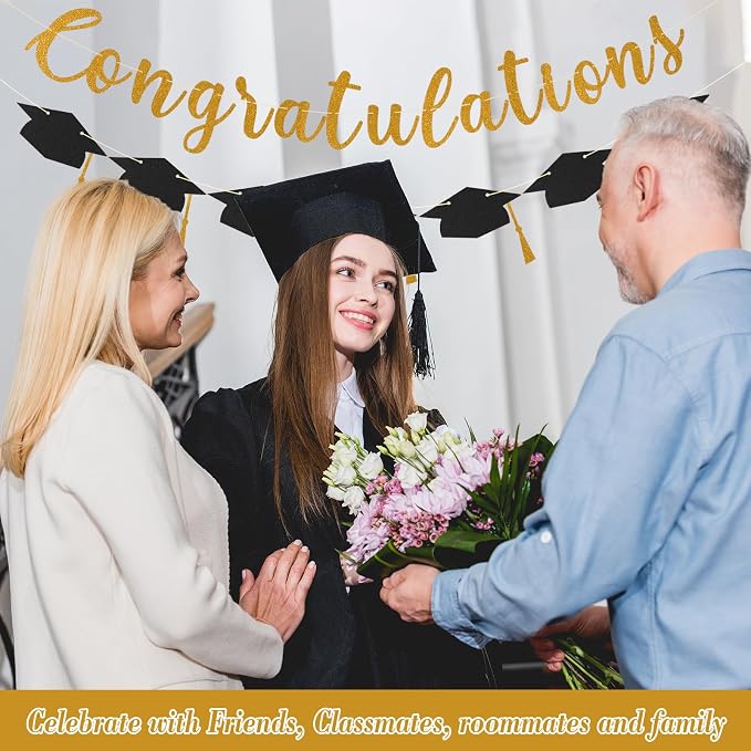 Class of 2026 Graduation Decorations Pre-Strung Glitter Congratulations Banner - Image 4