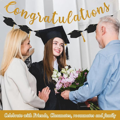 Class of 2026 Graduation Decorations Pre-Strung Glitter Congratulations Banner - Image 4