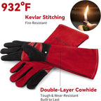 Gloves Fire Heat Resistant: 16IN 932°F Fireproof Leather for Welding Fire Pit Wood Stove Campfire Furnace BBQ Baking,Grill Oven Stick Mig Tig Gear Gift for Man XL