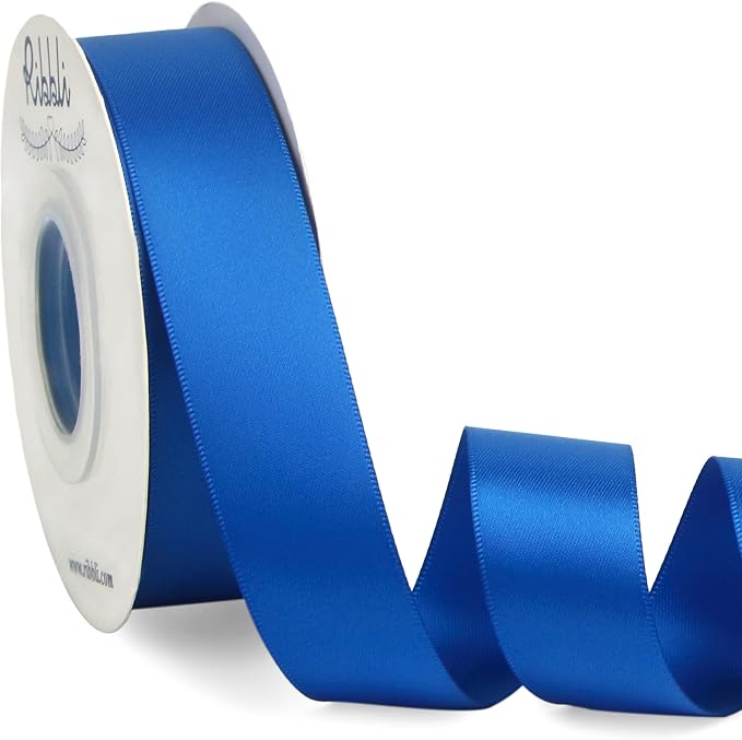 Ribbli Royal Blue Double Faced Satin Ribbon, 1” x Continuous 25 Yards, Use by Ribbli