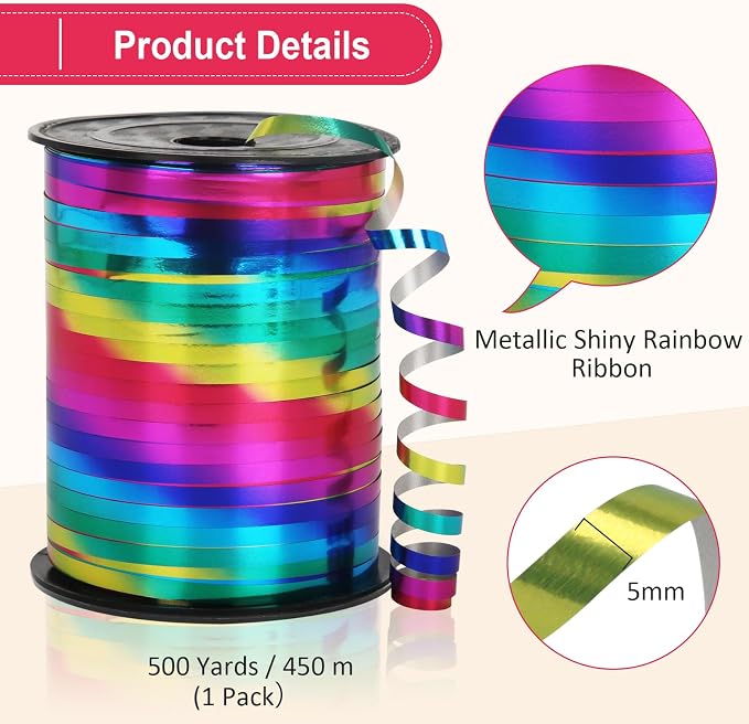 500 Yard Rainbow Ribbon, Rainbow Curling Ribbon, Curly Ribbon - Image 5