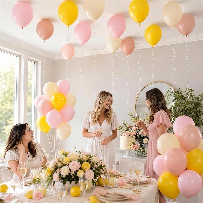 Pink and Yellow Balloons, 12inch Pastel Light Dusty Pink Butter Pale Mustard - Image 4