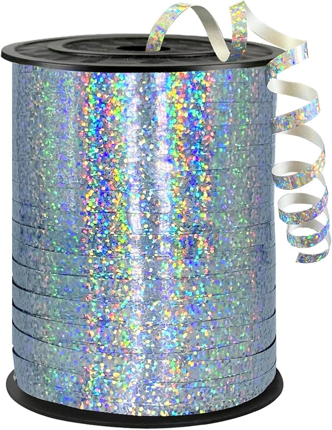 500 Yards Sliver Laser Curling Ribbon, 1/5" Holographic Curly Ribbons, Curling by Unknown