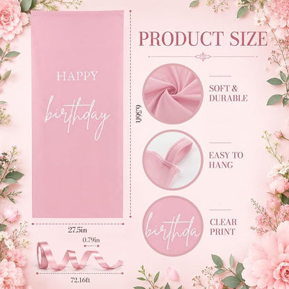 Tingjoo 27 × 78 Inch Happy Birthday Fabric Banner Long Birthday Party - Image 2