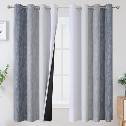 Grayish White and Grey Blackout Curtains by ESTELARTEXTILER