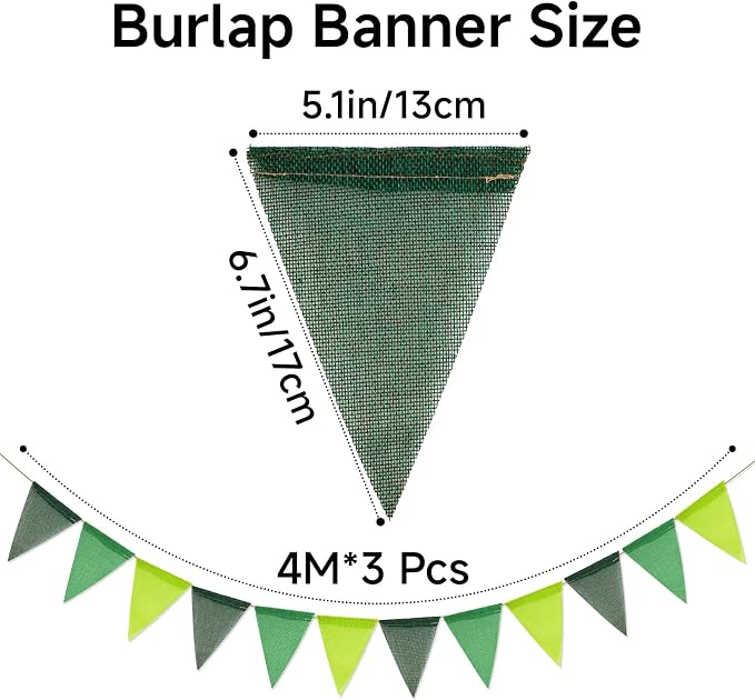 G2PLUS Pre-Strung Burlap Pennant Banners, 39Ft Green Fabric Triangle Flag - Image 2