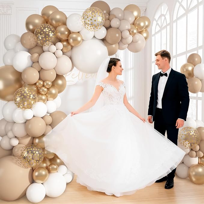 152Pcs White Sand Metallic Champagne Gold Balloons Arch Kit | Different Sizes - Image 3
