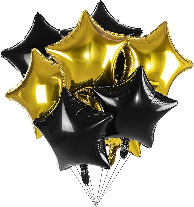 18" Black Gold Big Balloons Star Foil Mylar Helium Balloons by Adeer