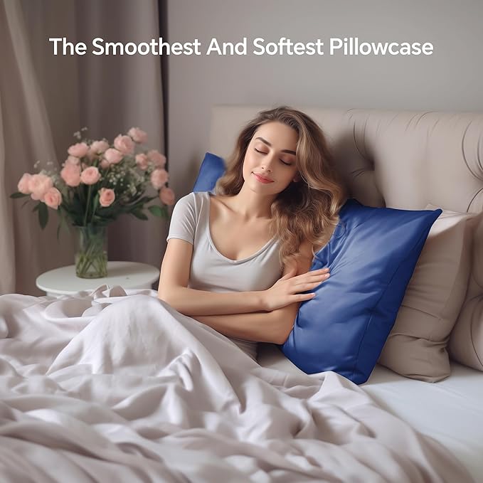 INFIIXSO Mulberry Silk Pillowcase for Hair and Skin, Silk Pillow Cases Queen Size Set of 2 with Hidden Zipper 20x30 Inches, Ultra Smooth and Soft Cooling Pillow Cases for Hot Sleepers(Navy, 2 Pack)