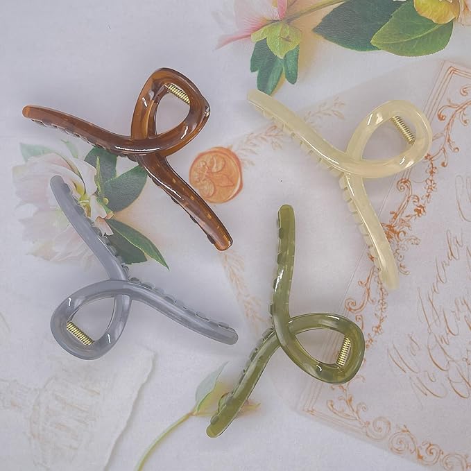 Big Hair Claw Clips 4-Pack 4.3" Non-Slip Hair for Women and Girls with Long, Thick Hair Jelly & Matte Clips (Jelly-A 4pcs 4.3")