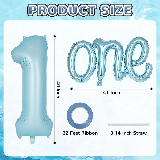 2 Pcs One Balloon Set, 40 Inch Number 1 Balloon and 41 Inch Script Letter One - Image 2