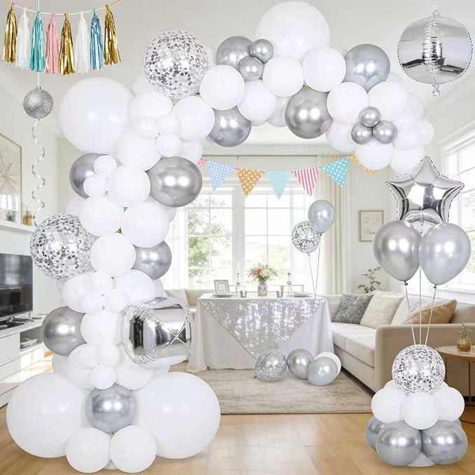 White Balloons 125 pcs Different Sizes Pack of 18 12 10 5 Inch Latex White - Image 8