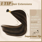 YoungSee I Tip Hair Extensions Human Hair Brown I Tip Hair Extensions Highlight Dark Brown with Brown Itip Human Hair Extension 20 Inch Highlight Pre Bonded Hair Extension Silky Straight 50s 50g