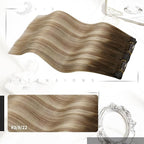 Moresoo Balayage Clip in Hair Extensions Remy Double Weft Hair Extensions Clip in Human Hair Ombre Brown to Light Brown with Golden Blonde 7Pcs 120G 22inch