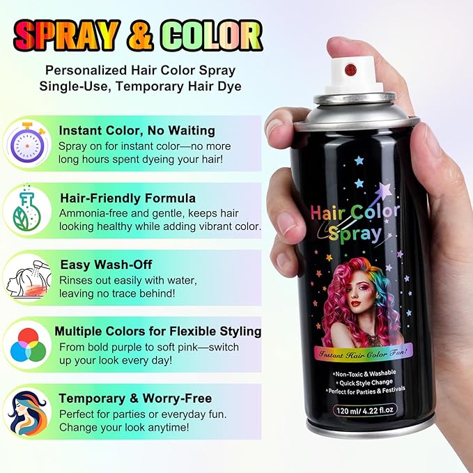 Temporary Hair Spray Color for Kids Women - One-Time Use Green Hair Spray, Vegan and Cruelty-Free Semi-Permanent Hair Color Dye, (Green,4.02Oz)