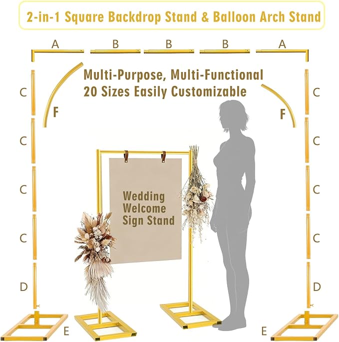 2-in-1 Dual-use Square Balloon Arch Stand Metal Wedding Backdrop Stand Party - Image 4
