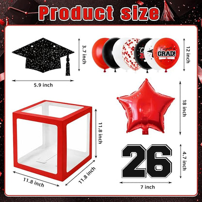2026 Graduation Decorations Include String LED, Glitter Banner, 4 Red Balloon - Image 3