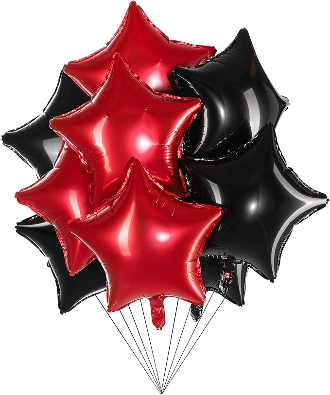 18" Red Black Big Balloons Star Foil Mylar Helium Balloons by Adeer