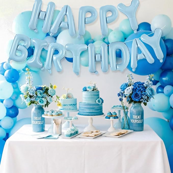 TONIFUL 16 Inch Pastel Blue Happy Birthday Balloons Banner Decor - Image 6